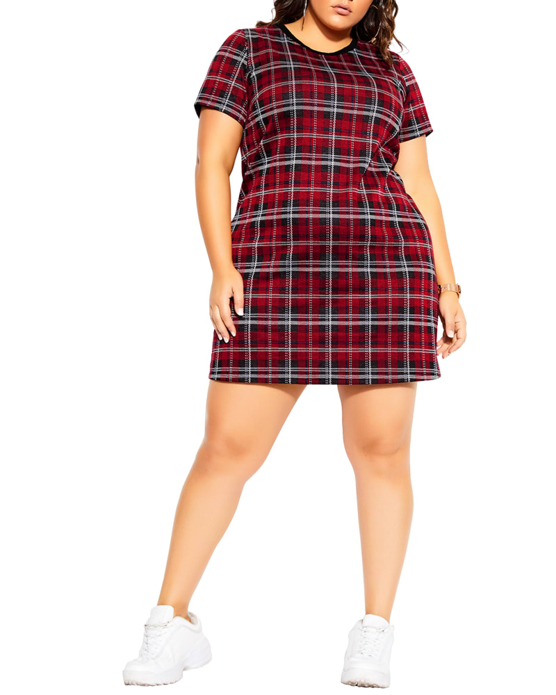 Front of a model wearing a size XS Check Love Dress in Red / Black by CCX. | dia_product_style_image_id:228668